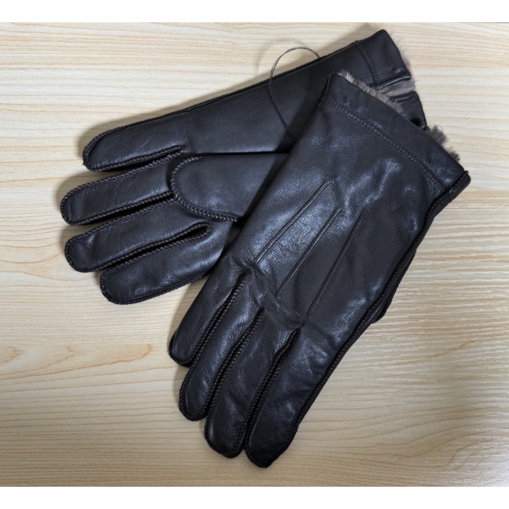 Isotoner Mens Brown Leather Fur Lined Winter Driving Gloves Size Small